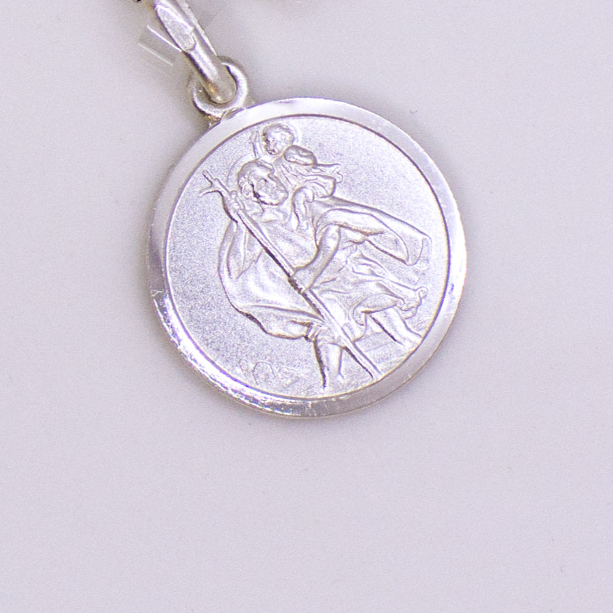 Silver 14mm Round St Christopher Medal & Chain - John Ross Jewellers