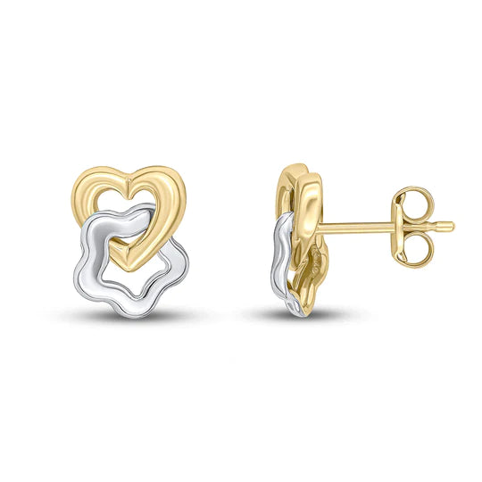 9ct Gold Two Tone Heart & Star Stud Earrings - John Ross Jewellers