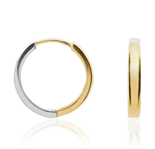 9ct White & Yellow Gold Reversible Hoop Earrings | Round 14mm - John Ross Jewellers