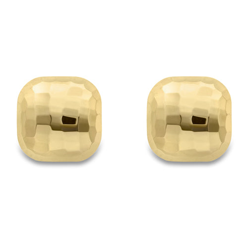 Stubbs 9ct gold square faceted puffed stud earrings, 10mm size, featuring a sparkling geometric design.