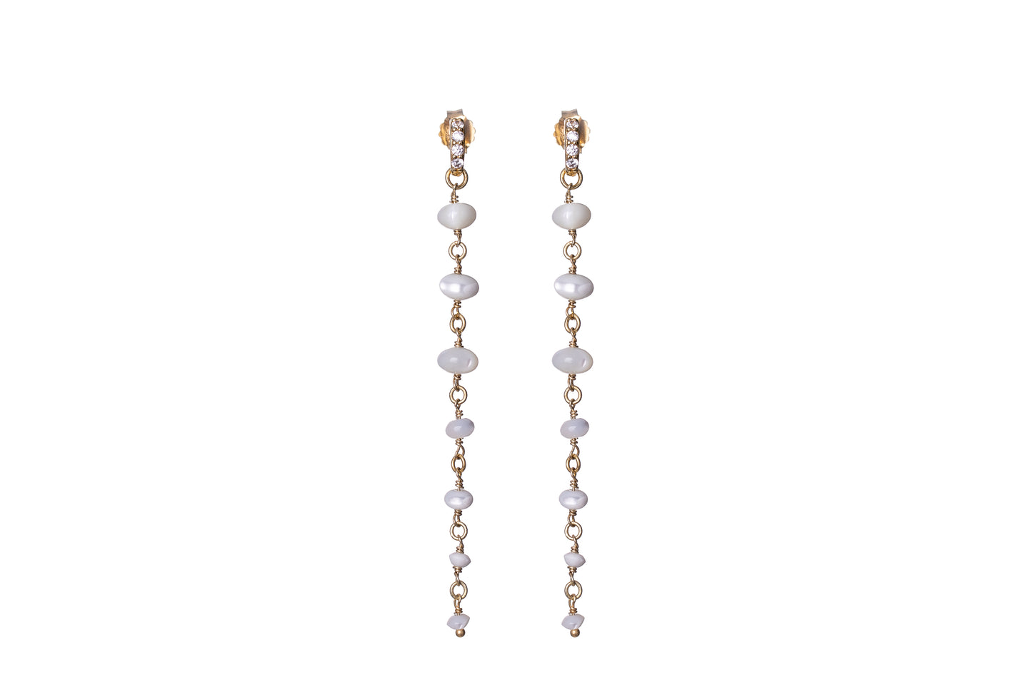 Sunshine Mother of Pearl & CZ Long Drop Earrings | 73mm - John Ross Jewellers