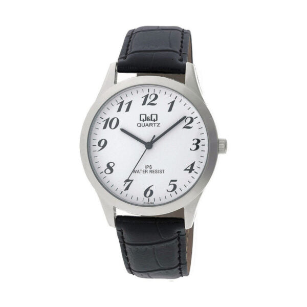 Q&Q Gents Silver Leather Watch - John Ross Jewellers
