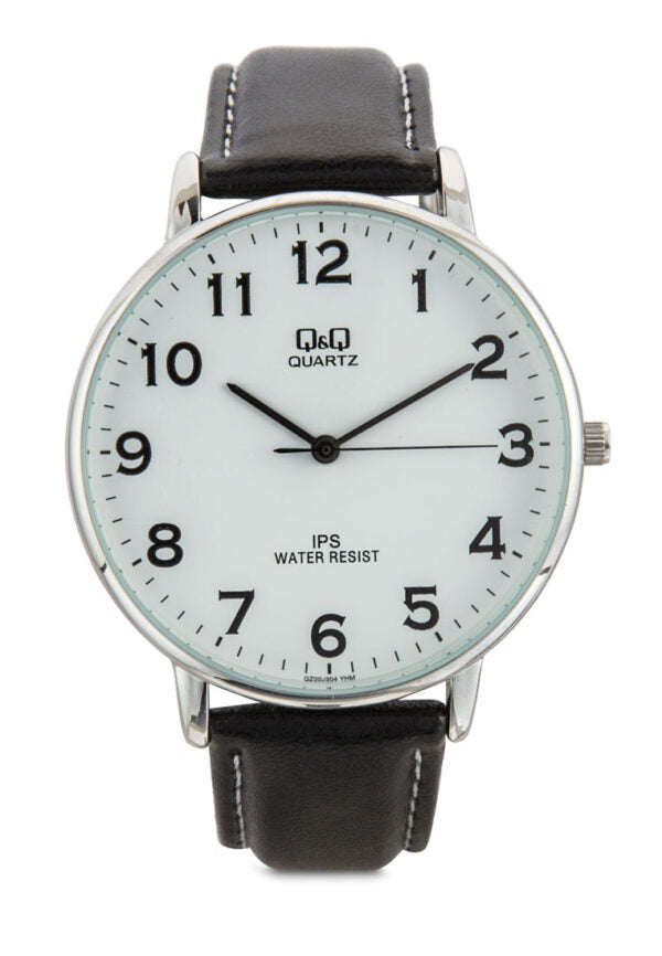 Q&Q Gents Silver Leather Watch - John Ross Jewellers