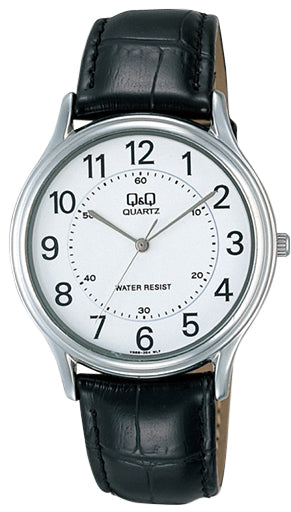 Q&Q Gents Silver Leather Watch - John Ross Jewellers