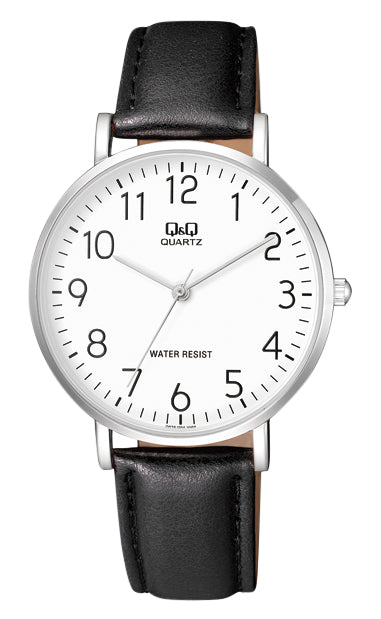 Q&Q Gents Silver Leather Watch - John Ross Jewellers
