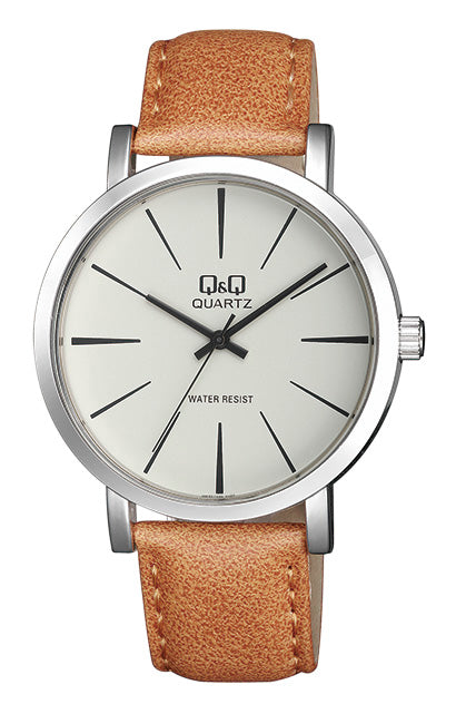Q&Q Gents Silver Leather Watch - John Ross Jewellers