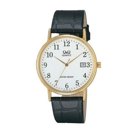 Q&Q Gents Gold Leather Watch - John Ross Jewellers