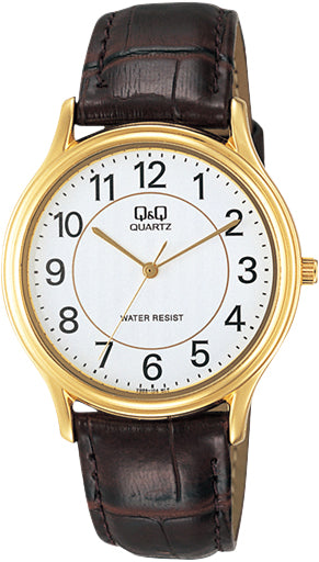 Q&Q Gents Gold Leather Watch - John Ross Jewellers