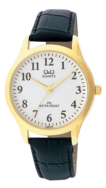 Q&Q Gents Gold Leather Watch - John Ross Jewellers