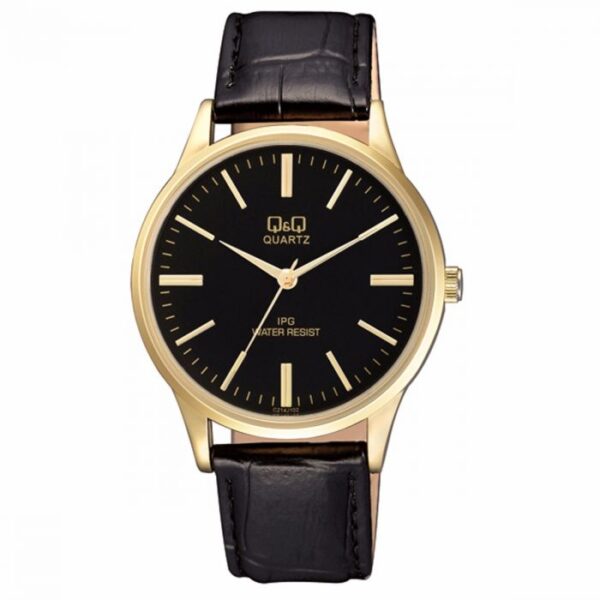 Q&Q Gents Gold Leather Watch - John Ross Jewellers