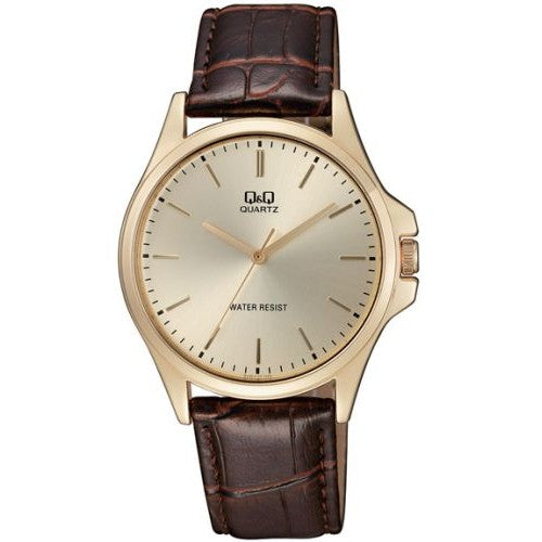 Q&Q Gents Gold Leather Watch - John Ross Jewellers