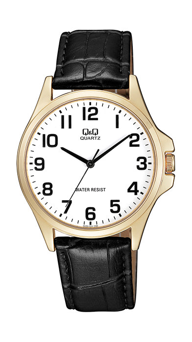 Q&Q Gents Gold Leather Watch - John Ross Jewellers
