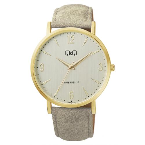 Q&Q Gents Gold Leather Watch - John Ross Jewellers