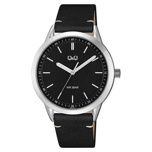 Q&Q Gents Silver Leather Watch - John Ross Jewellers