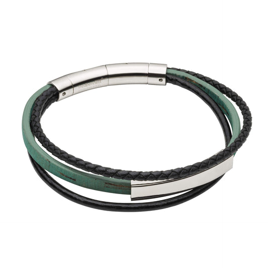 FRED BENNETT Reborn Green Cork & Recycled Leather Multi Row Bracelet - John Ross Jewellers