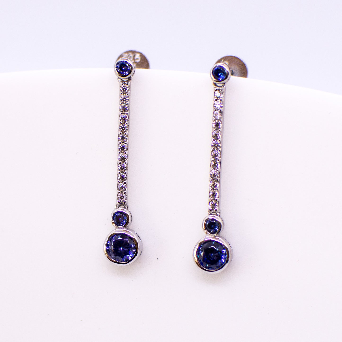 Silver Created Tanzanite & CZ Bar Drop Earrings - John Ross Jewellers