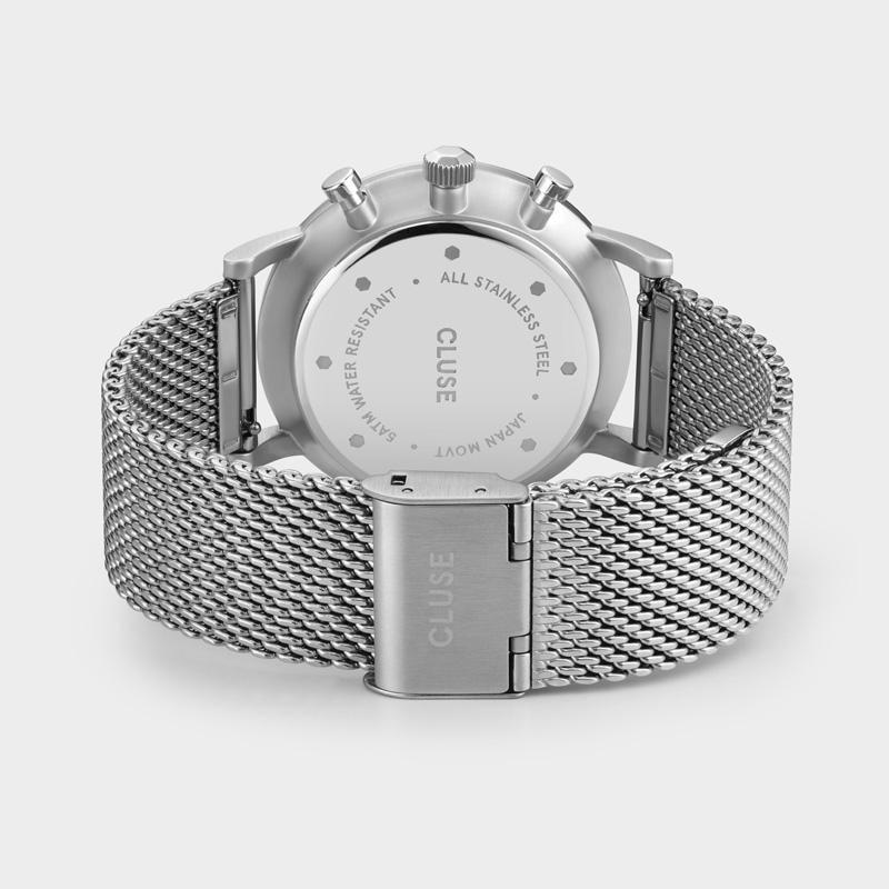 CLUSE Aravis Chrono Mesh Silver Dark Blue/Silver - John Ross Jewellers