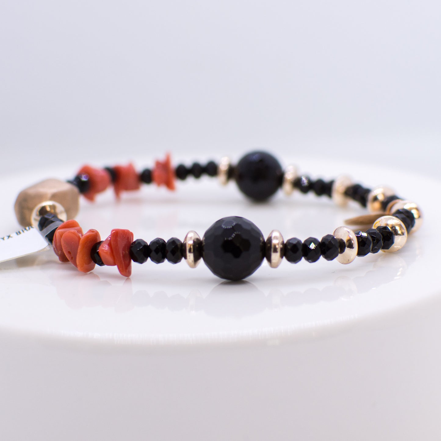 Onyx & Red Coral Stretch Bracelet - John Ross Jewellers