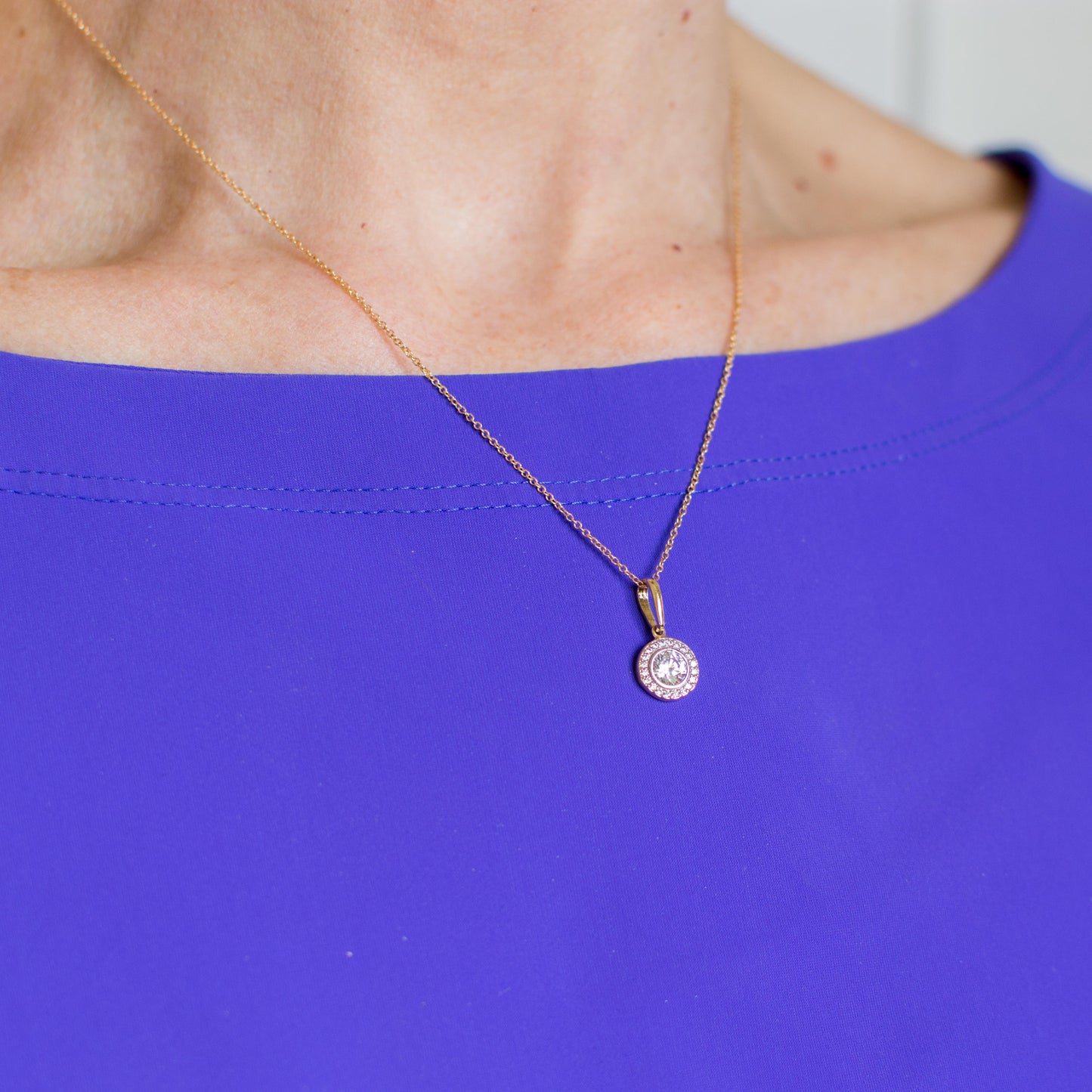 9ct Gold CZ Halo Pendant Necklace - John Ross Jewellers