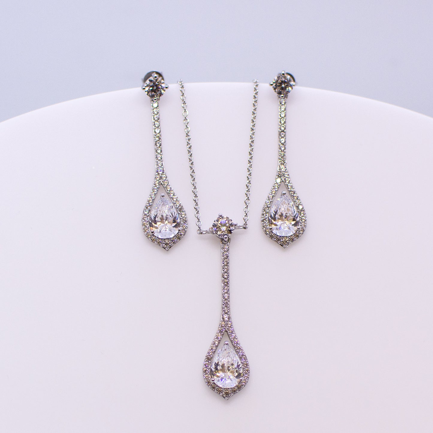 Silver CZ Pear Drop Earring and Necklace Set - John Ross Jewellers