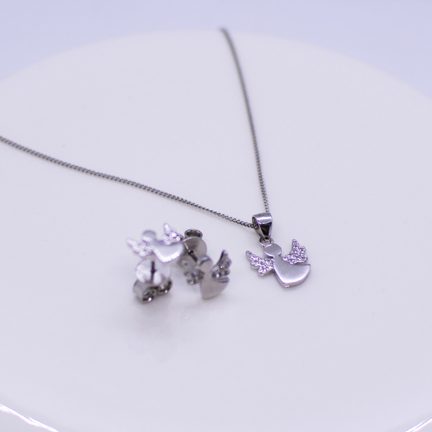 Silver CZ Guardian Angel Earring and Necklace Set - John Ross Jewellers