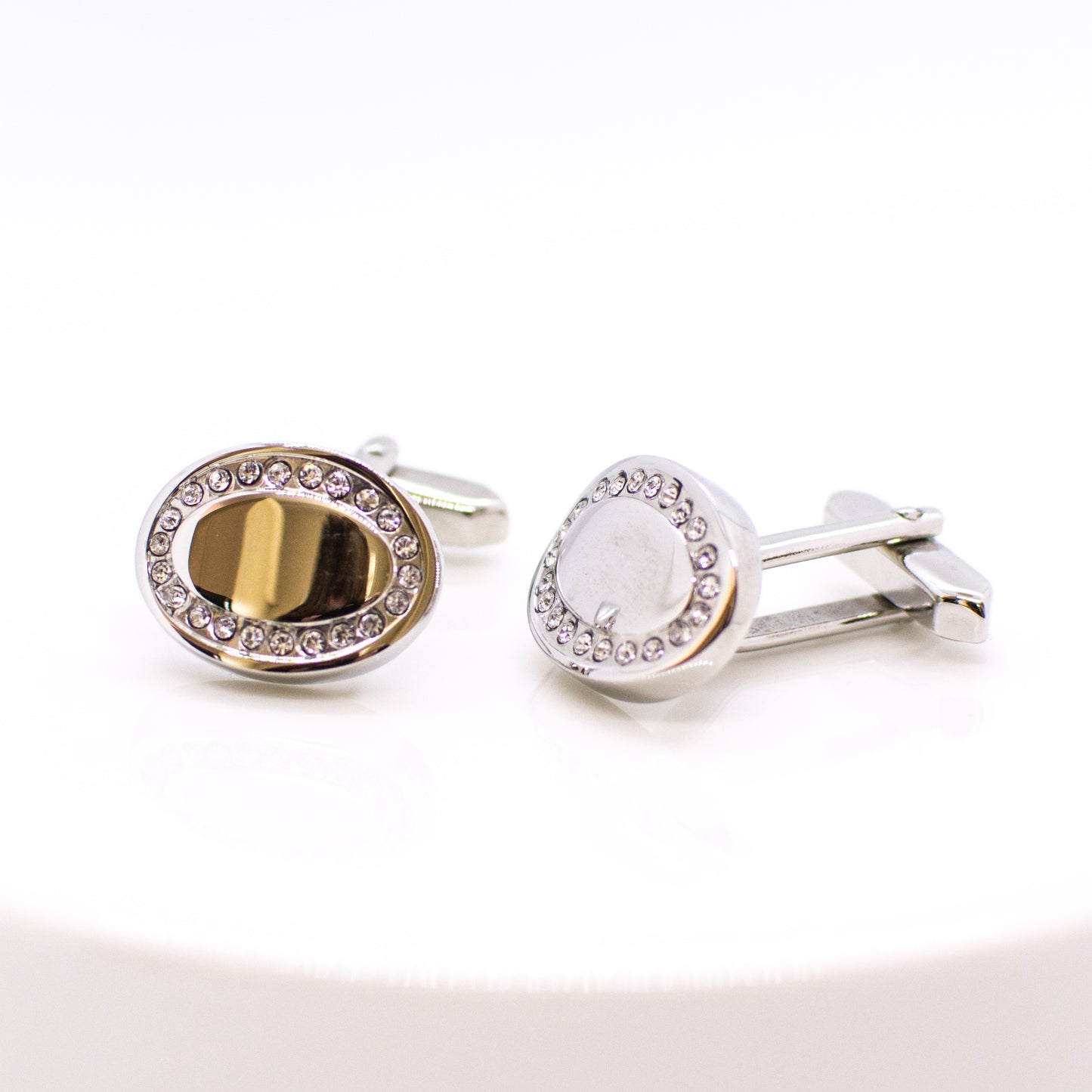 Silver and CZ Cufflinks - Oval - John Ross Jewellers