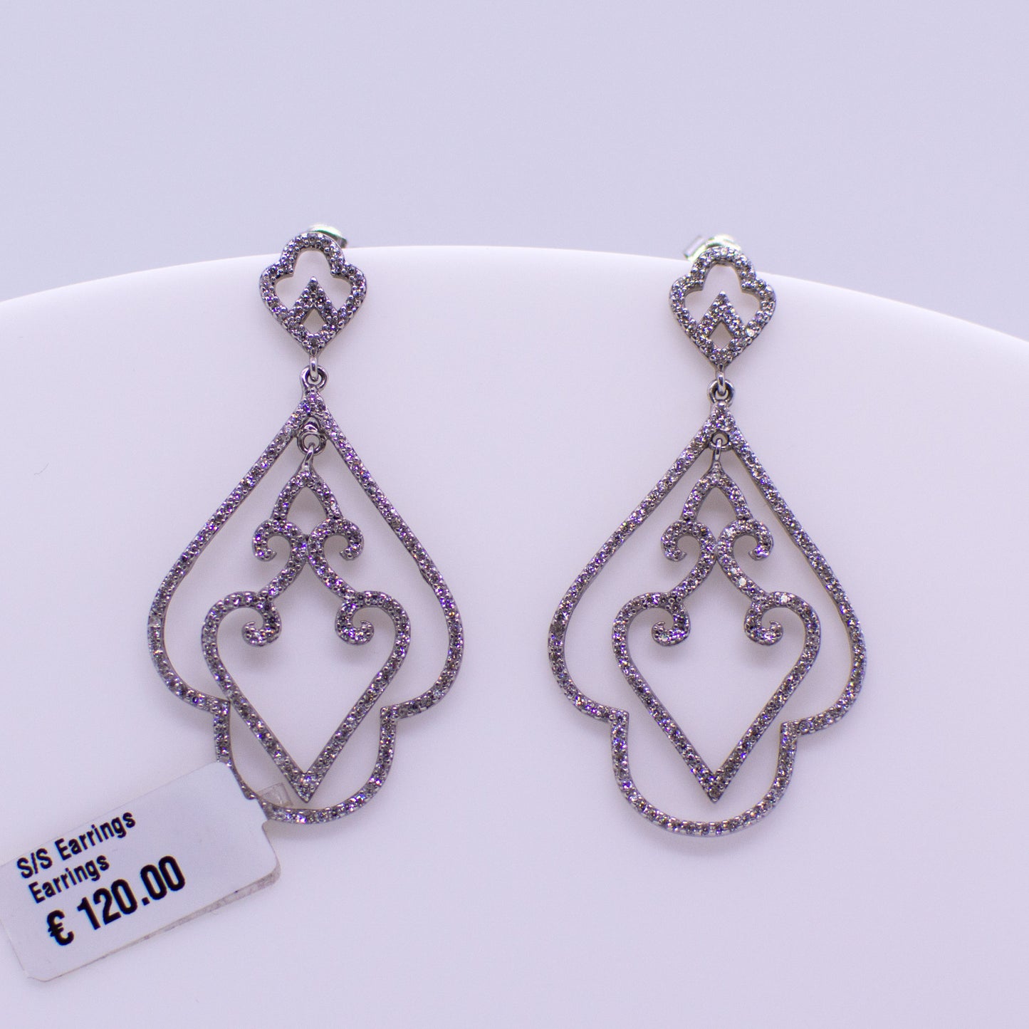 Silver CZ Long Drop Earrings - Modified Heart - John Ross Jewellers