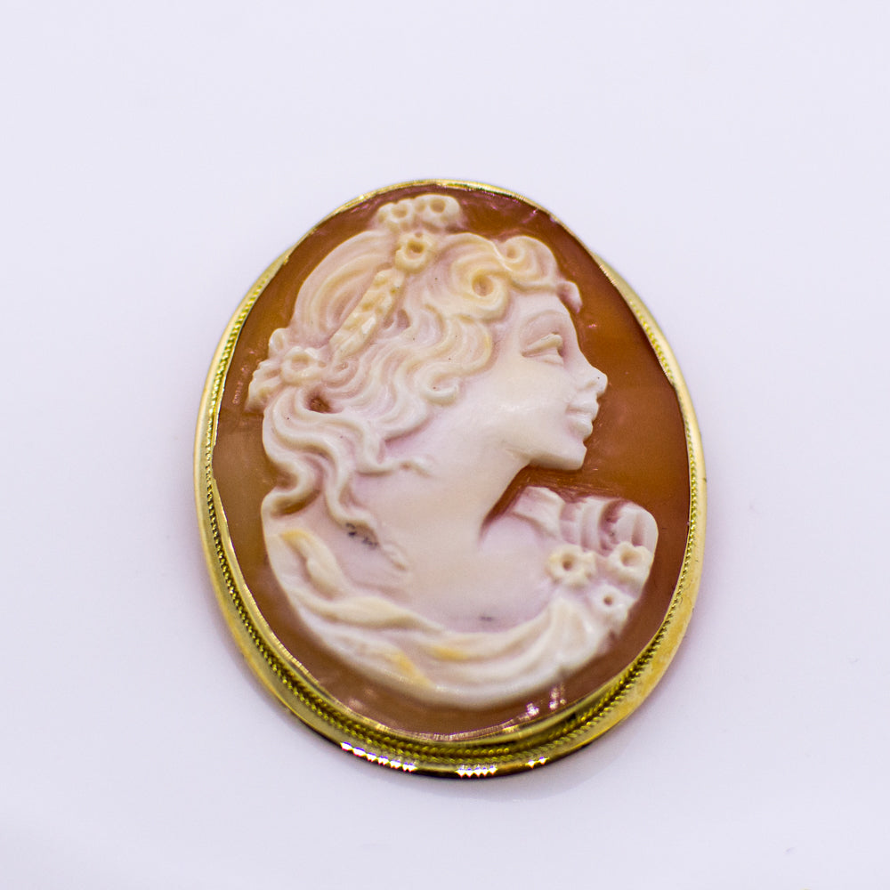 18ct Gold Shell Lady Cameo Brooch/Pendant | Medium - John Ross Jewellers