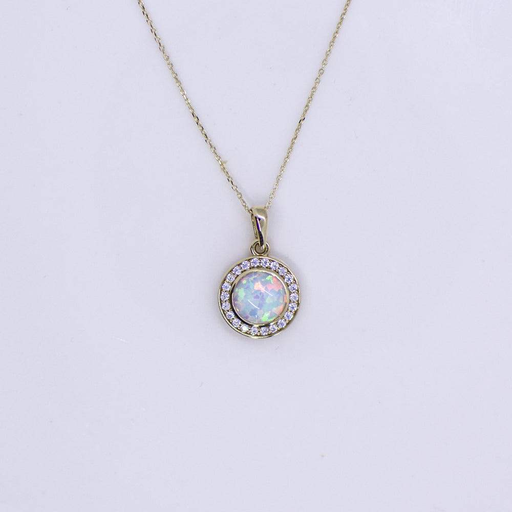 9ct Gold Opalique & CZ Pendant Necklace - John Ross Jewellers