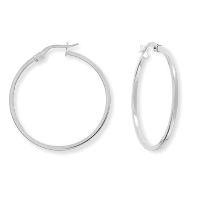 9ct White Gold Classic Skinny Hoop Earrings 30mm - John Ross Jewellers