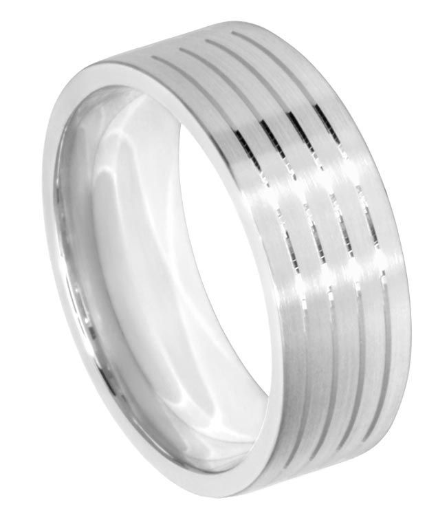 18ct White Gold 7mm Matte Tramways Wedding Ring - John Ross Jewellers