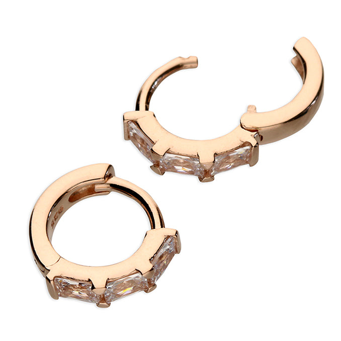Rose Silver Baguette CZ Huggie Earrings - John Ross Jewellers