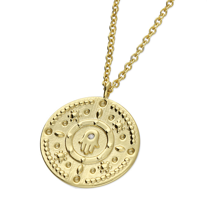SUNSHINE Hamsa CZ Disc Necklace - John Ross Jewellers