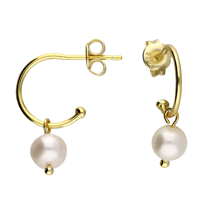 Sunshine Freshwater Pearl Charm Mini Hoop Earrings - John Ross Jewellers