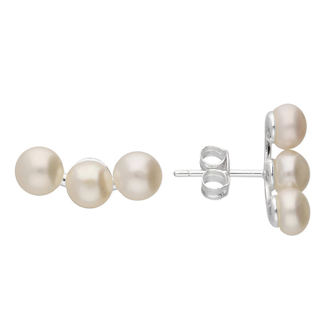 Silver Freshwater Pearl Trio Stud Earrings - John Ross Jewellers