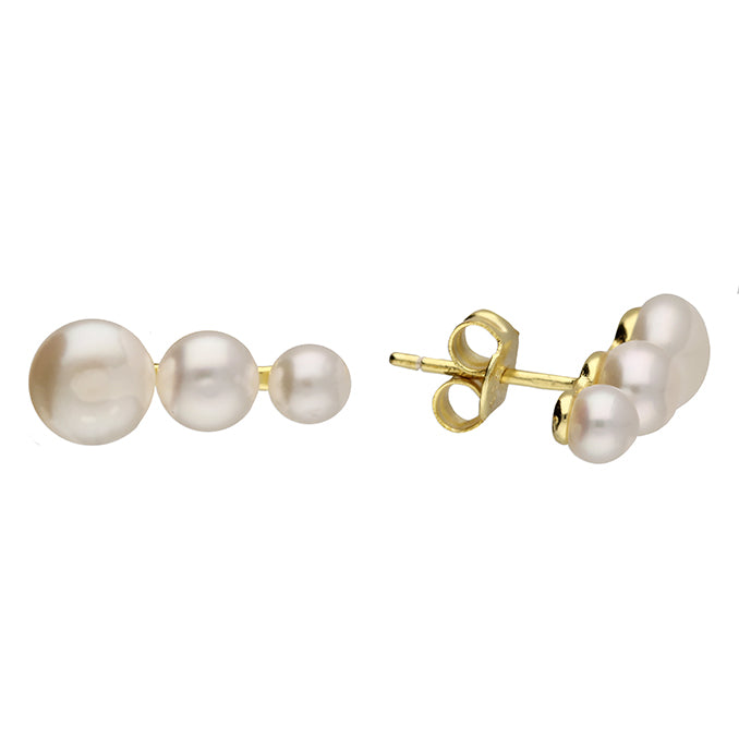 Sunshine Freshwater Pearl Trilogy Stud Earrings - John Ross Jewellers