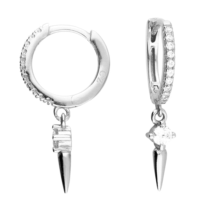 Silver CZ Icicle Charm Huggie Hoop Earrings | 12mm - John Ross Jewellers