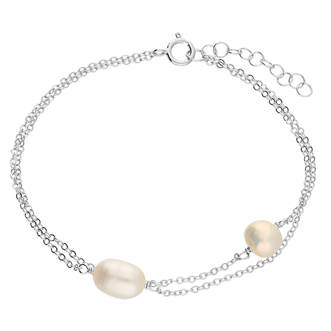 Silver Freshwater Pearl Double Bracelet | 20cm - John Ross Jewellers