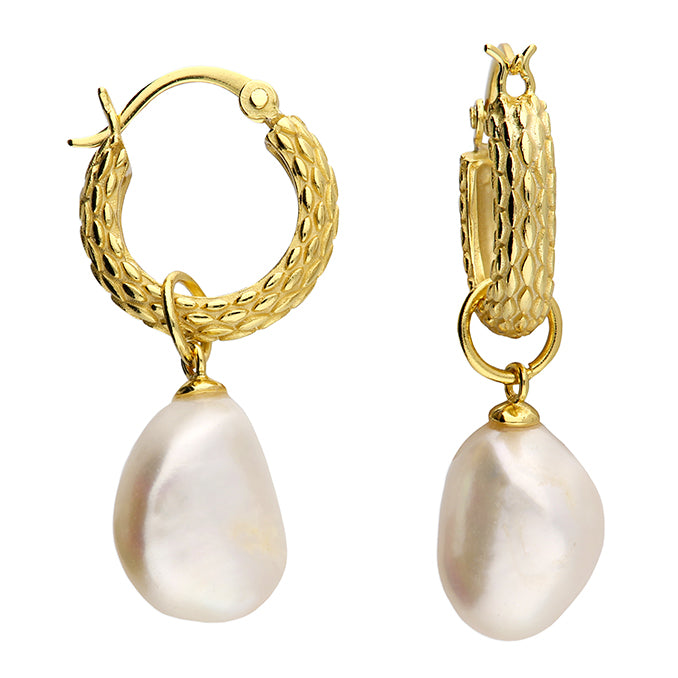 Sunshine Freshwater Pearl Basket Weave Hoop Earrings - John Ross Jewellers