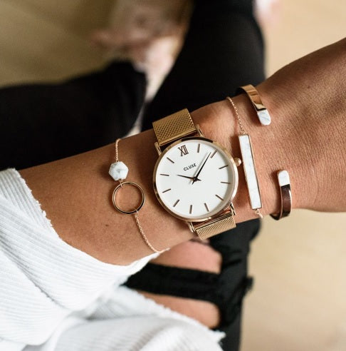 CLUSE Minuit Mesh Rose Gold/White - John Ross Jewellers