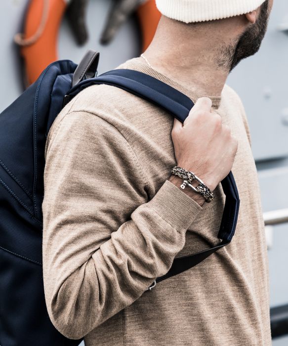 PIG & HEN Gorgeous George Navy - Sand | Silver - John Ross Jewellers