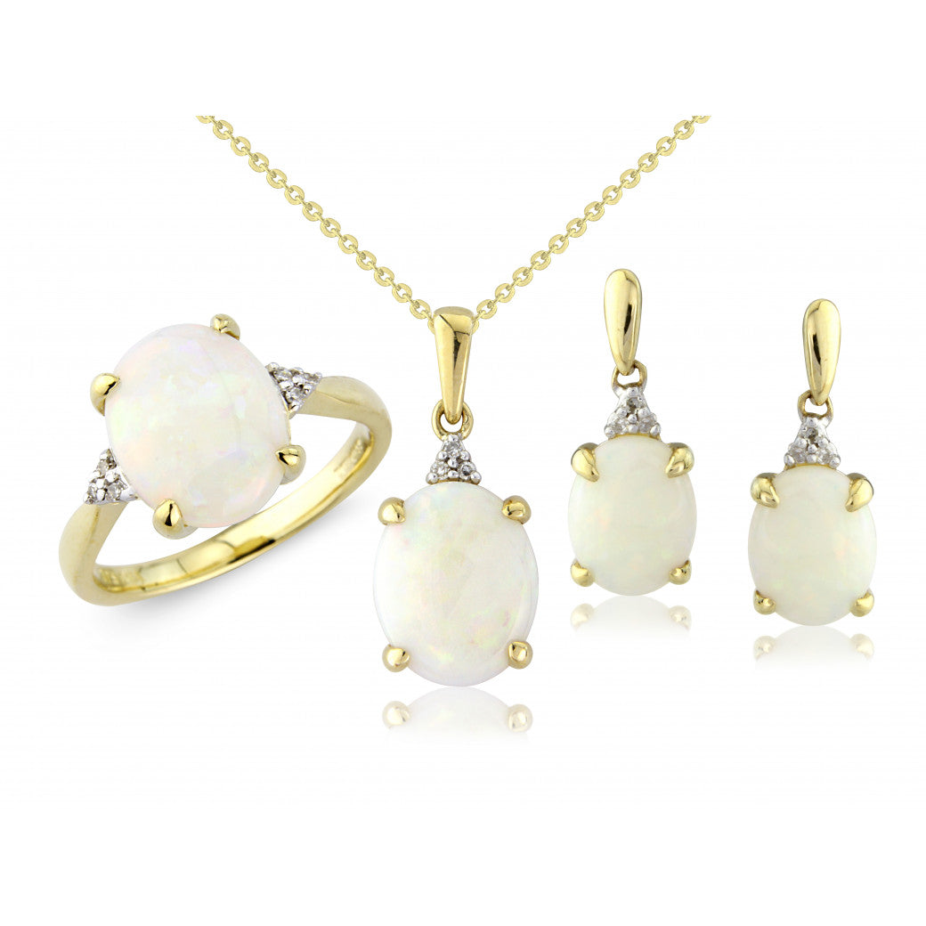 9ct Gold Gem Opal & Diamond Drop Earrings - John Ross Jewellers