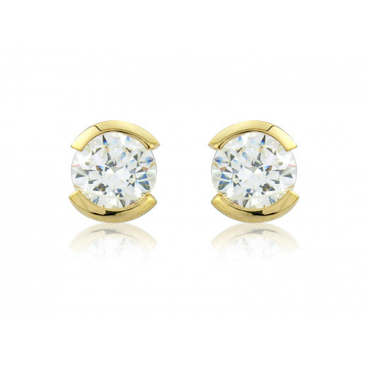 9ct Gold Half Rubover CZ Stud Earrings - John Ross Jewellers