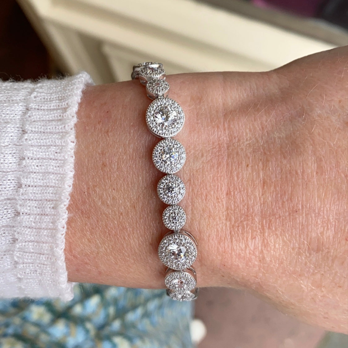 Silver CZ Halo Line Bracelet 18cm - John Ross Jewellers