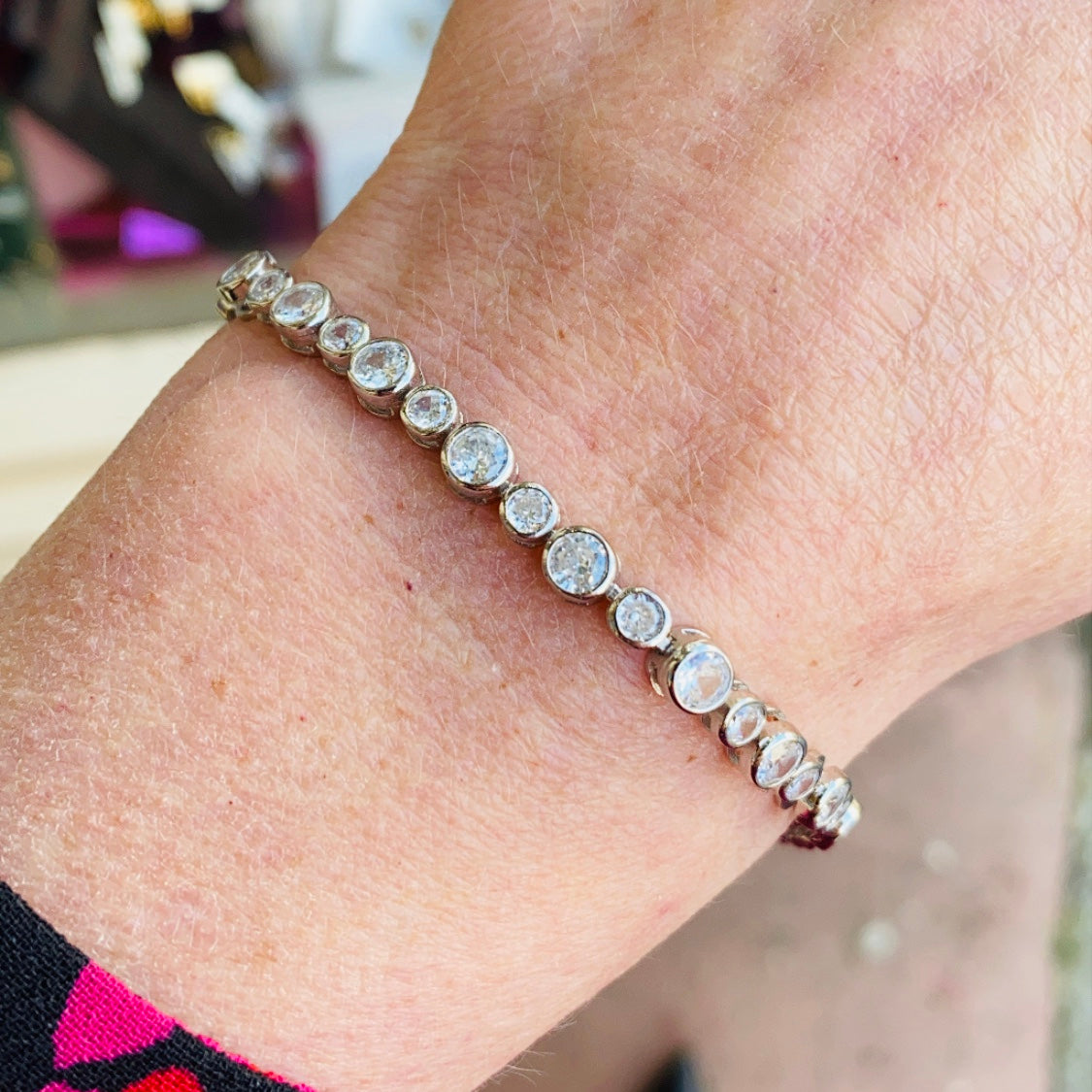 Silver CZ Bezel Line Bracelet 22cm - John Ross Jewellers