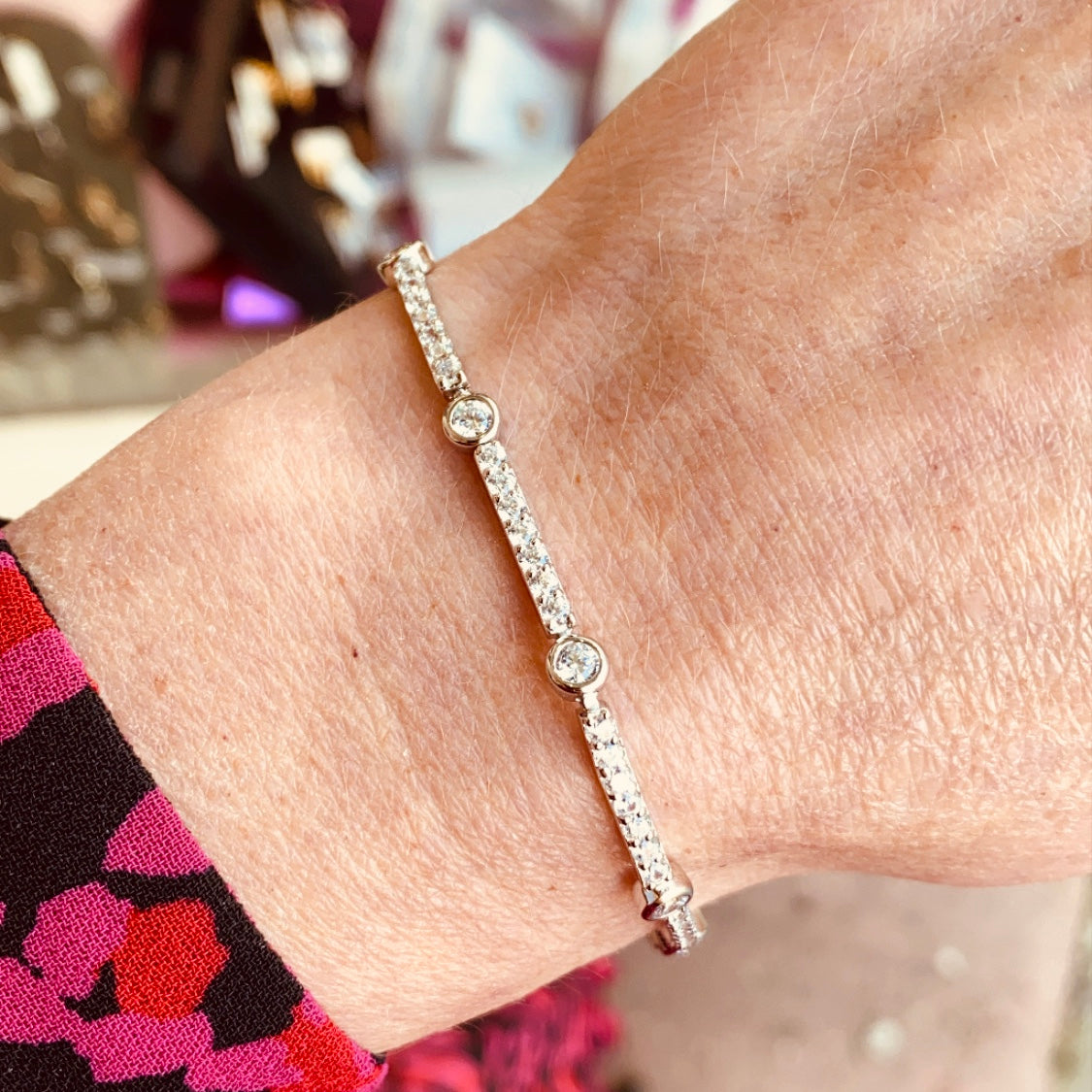 Silver Round and CZ Bar Line Bracelet 19.5cm - John Ross Jewellers