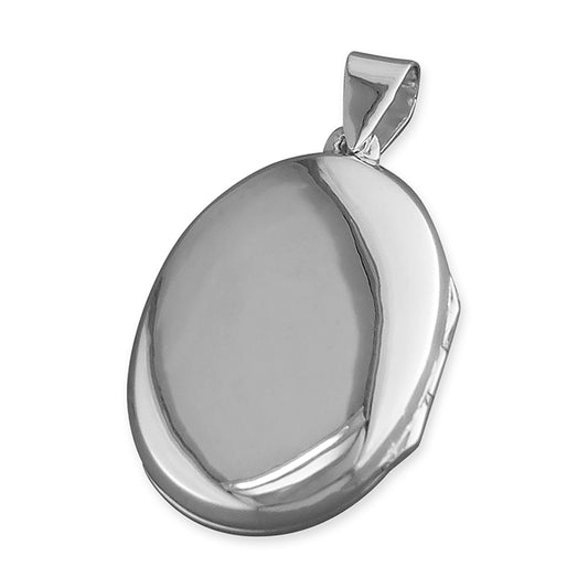 Silver Plain Oval Locket and Chain - Medium Large - John Ross Jewellers