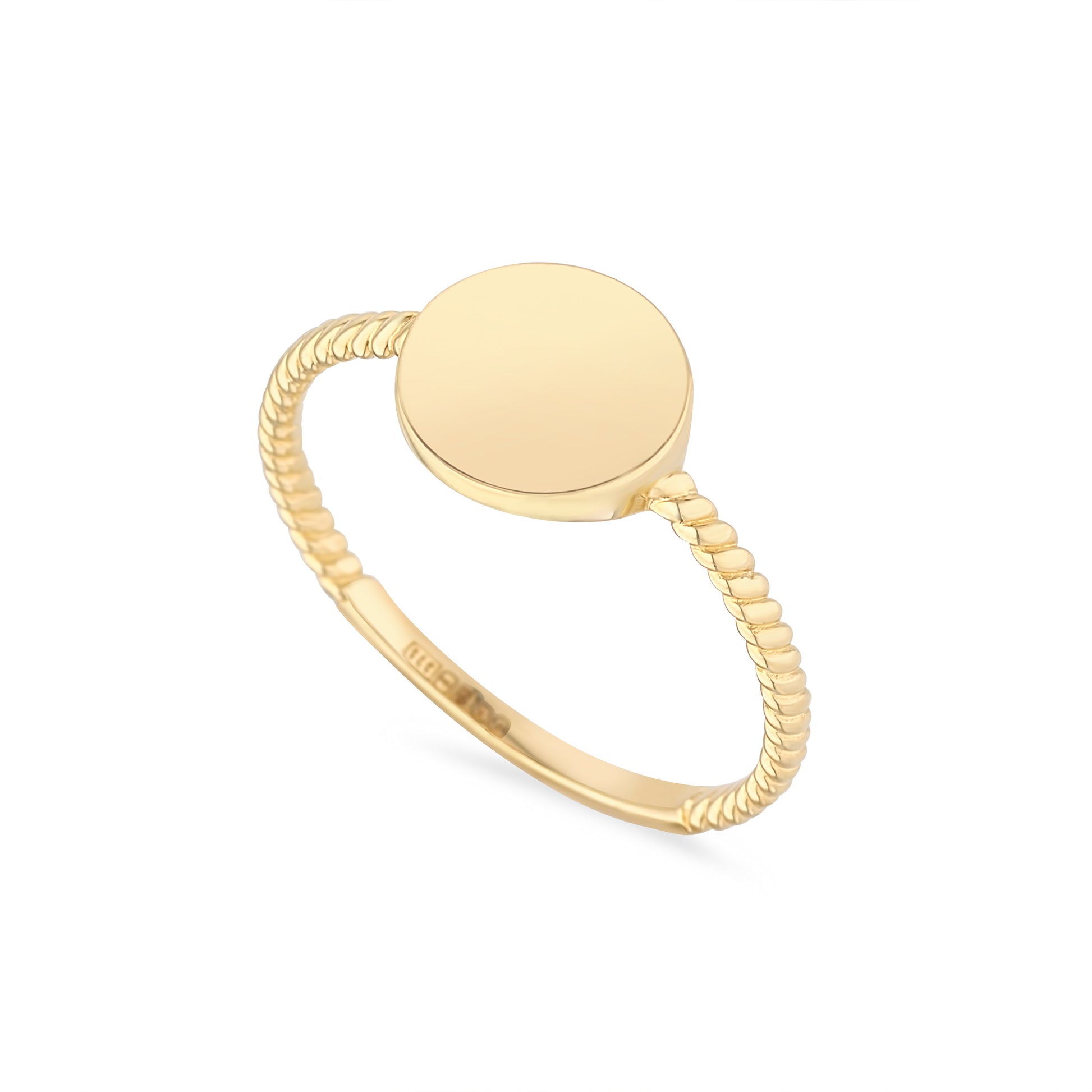 9ct Gold Round Signet Ring with Beaded Band - John Ross Jewellers