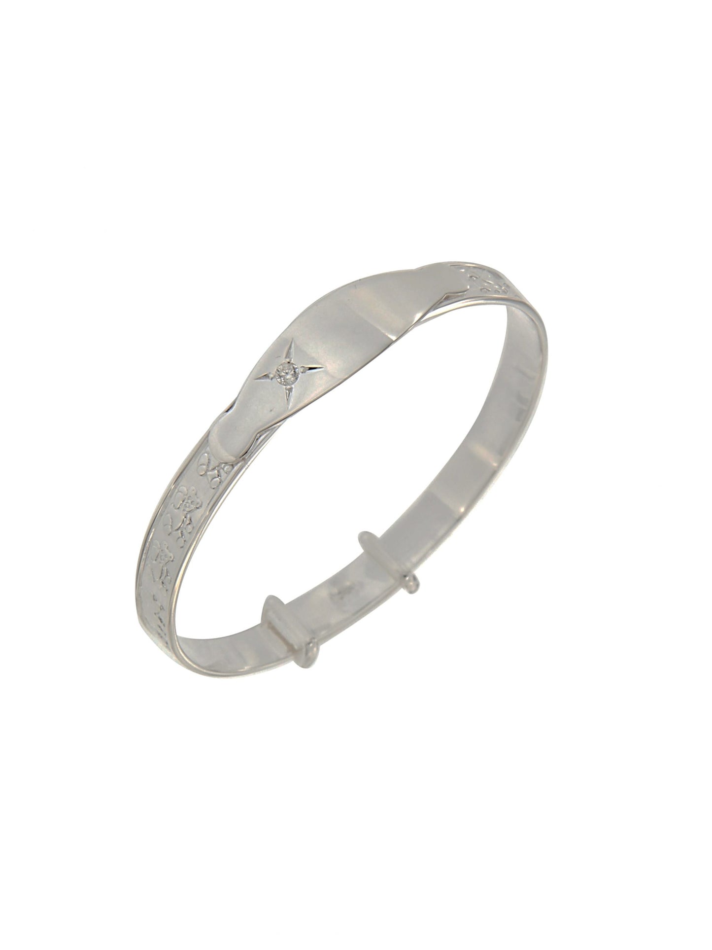 Kids Sterling Silver White CZ Identity Bangle | Teddy Bears - John Ross Jewellers