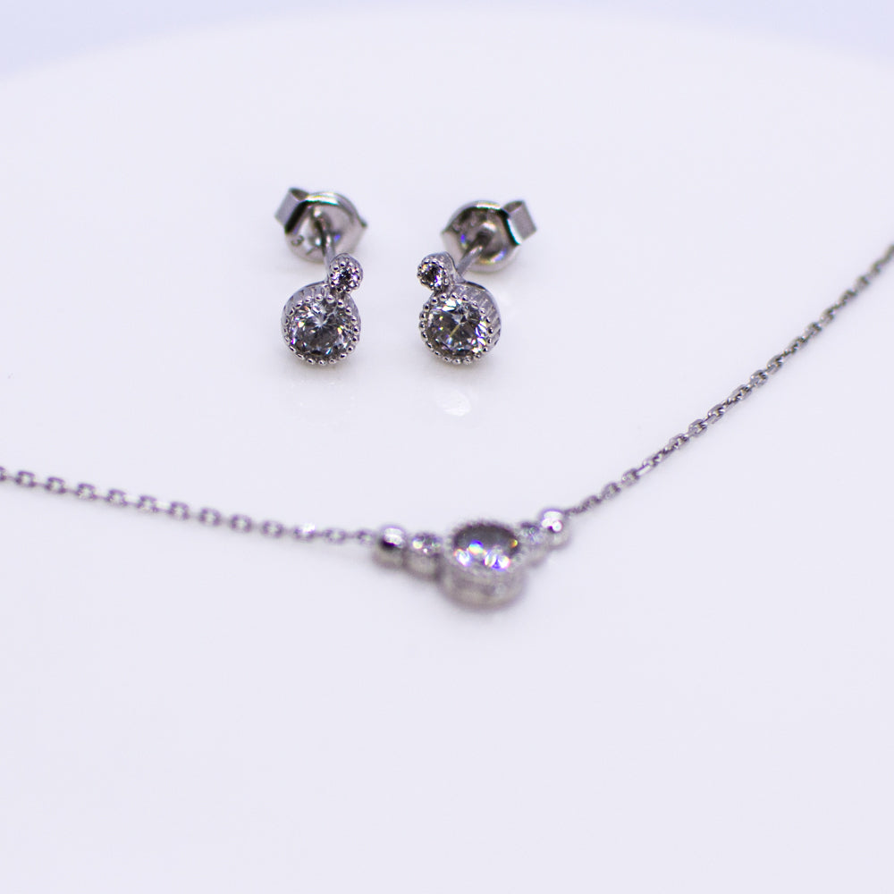 9ct White Gold CZ Necklace & Earrings Set | Millgrain - John Ross Jewellers